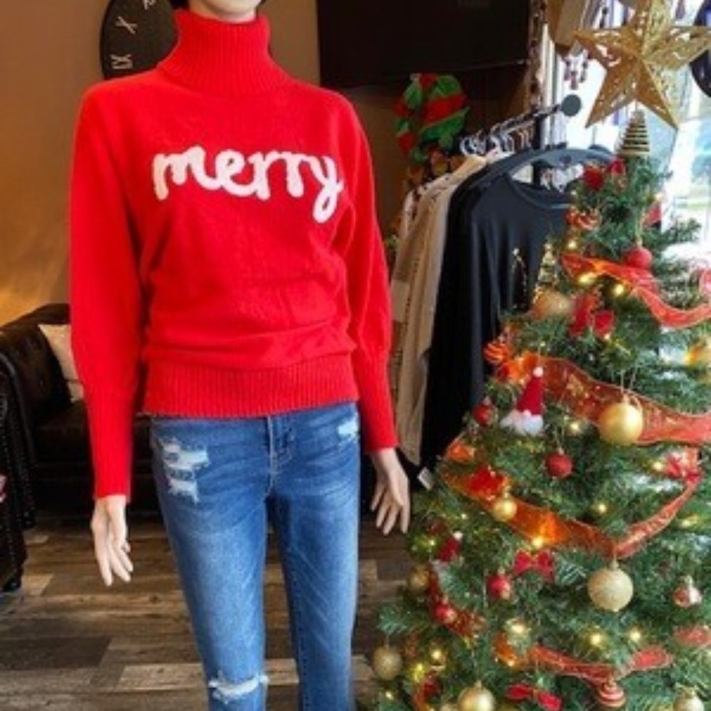 COPY - Red 'Merry' Turtle Neck Knit Sweater